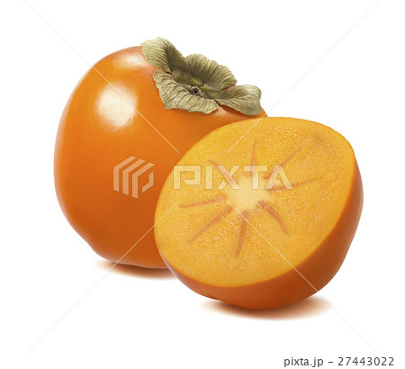 Persimmon whole half isolated on white 27443022