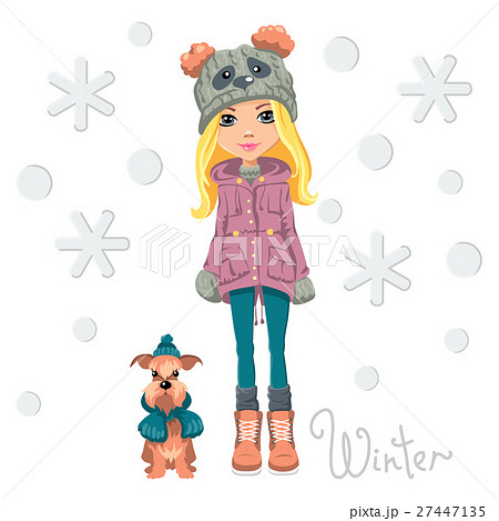 Vector cute girl with dog 27447135