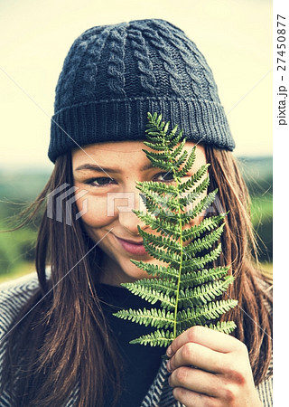 Woman Leaves Nature Environment Happiness Relaxation Concept Woman Leaves Nature Environment Happiness Relaxation Concept 27450877