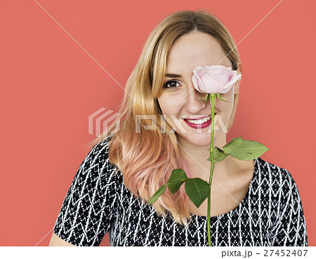Woman Smiling Happiness Flower Portrait Concept Woman Smiling Happiness Flower Portrait Concept 27452407