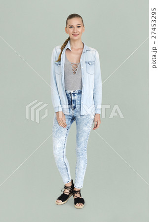 Woman Cheerful Studio Portrait Concept 27453295