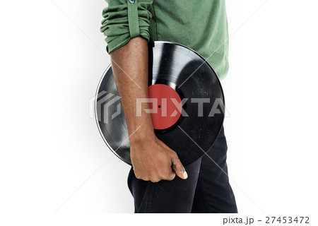 African Man Holding Vinyl Disc Jockey Music Concept 27453472
