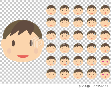 かわいい 男性 たくさんの表情の顔パーツのイラスト素材