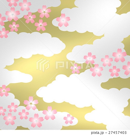 桜 和柄 金屏風のイラスト素材