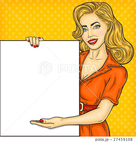 Pop art girl showing ads 27459108