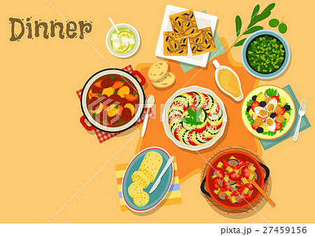 French cuisine vegetable and meat dishes icon 27459156