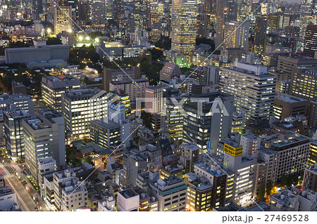 東京都市風景　都心の街並クローズアップ　夜景　港区　芝　大門　新橋　虎ノ門　俯瞰 27469528