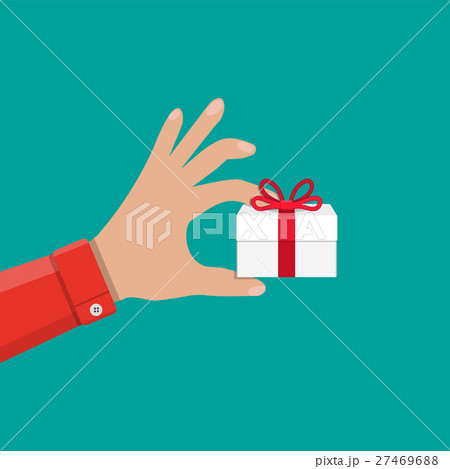 Hand holding white gift box with red bow 27469688