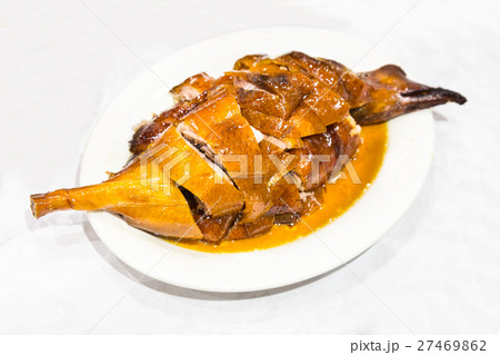 Chinese bbq roast goose served on plate 27469862