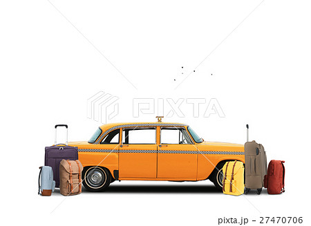 Taxi, retro car orange color on the sky background 27470706