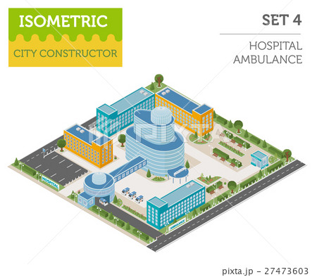 Flat 3d isometric clinic complex and city map 27473603