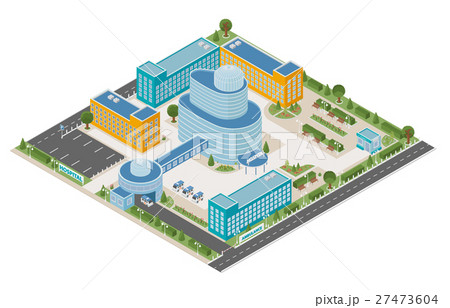 Flat 3d isometric clinic complex and city map 27473604