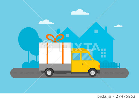 Delivery transport gift box truck vector 27475852