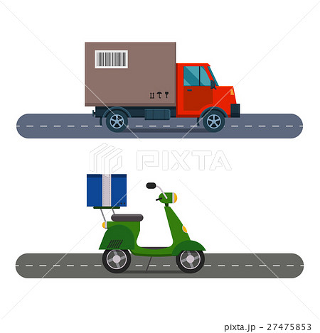 Delivery transport cargo truck and scooter vector Delivery transport cargo truck and scooter vector 27475853