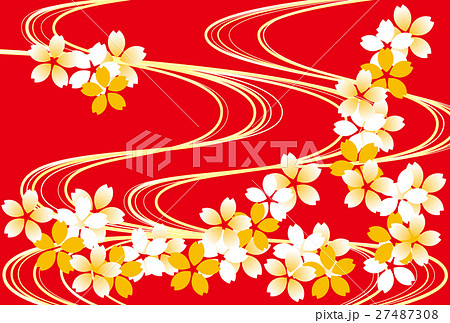 花筏 桜流水背景 赤のイラスト素材