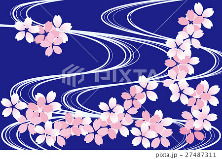 花筏 桜流水背景 紺のイラスト素材