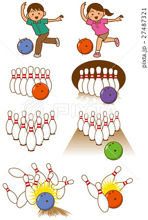 ボウリングのピンとボウルと人物のイメージイラストセットのイラスト素材 27487321 Pixta