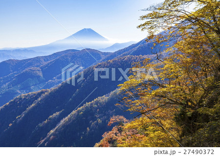 富士山と紅葉 丸山林道にての写真素材
