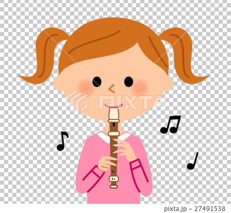 リコーダーを吹く女の子のイラスト素材
