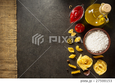 pasta and food ingredient  on table 27500153