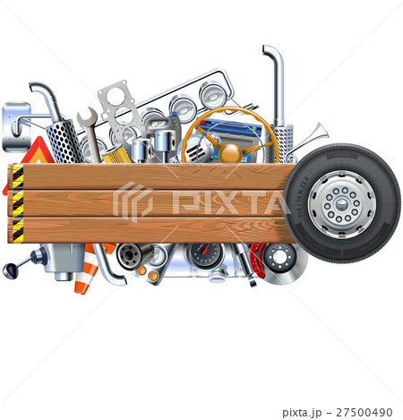 Vector Wooden Board with Truck Spares Vector Wooden Board with Truck Spares 27500490