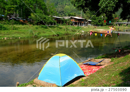 Tourist tent in camp in watercourse 27503090