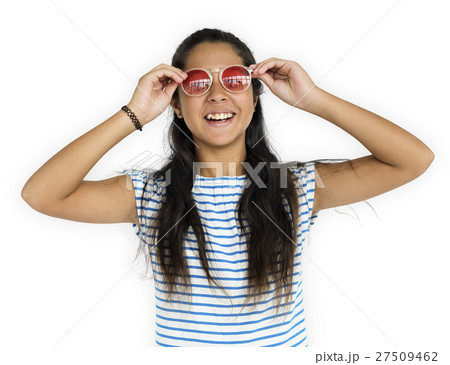 Asian Girl Sunglasses Smiling Emotion Concept 27509462