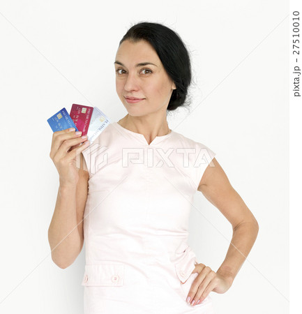 Women Adult Hold Credit Cards Concept 27510010