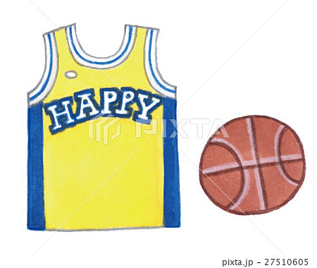 バスケットボールとユニフォームの手描き素材のイラスト素材