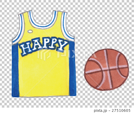 バスケットボールとユニフォームの手描き素材のイラスト素材