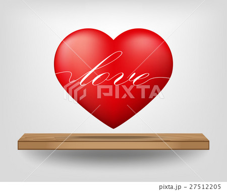 Red heart on wood shelf 27512205
