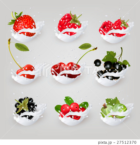 Big collection icons of fruit and berries in milk Big collection icons of fruit and berries in milk 27512370