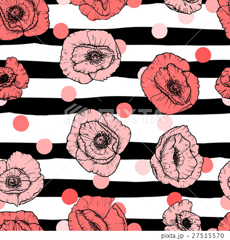 Seamless pattern with pink roses on black strips Seamless pattern with pink roses on black strips 27515570