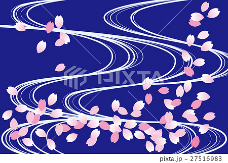 花筏 桜花びら流水背景 紺のイラスト素材