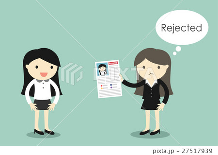 Boss thinking about reject business woman resume. 27517939