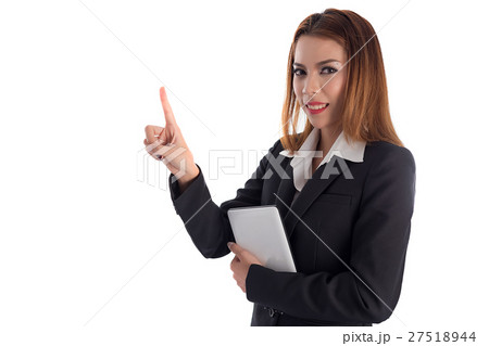 Business woman in black suit, isolated over white background. Sm 27518944
