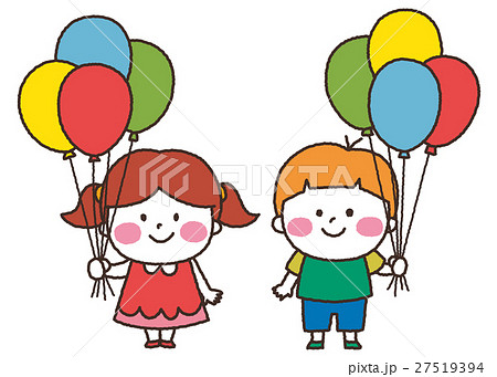 風船を持った男の子と女の子のイラスト素材 27519394 Pixta