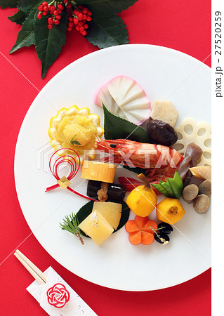 おせち料理、赤背景 おせち料理、赤背景 27520259