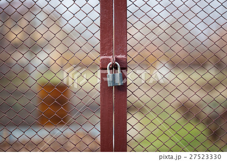 Locked wire mesh fence on private land Locked wire mesh fence on private land 27523330