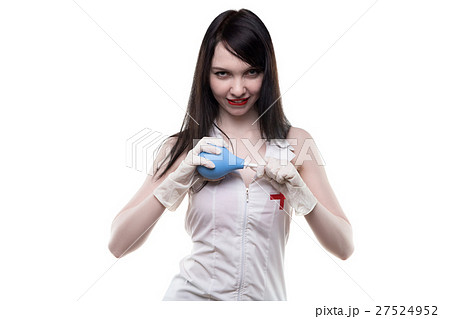 Brunette flirting nurse with medical enema 27524952