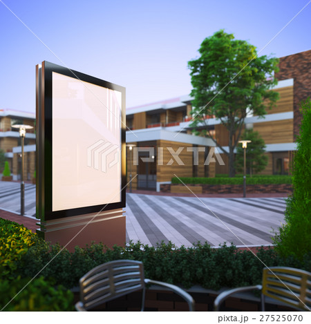 Mockup of advertising stand on a walking street. 27525070