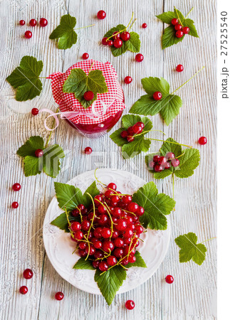 Preserved homemade red currant jam in glass jars 27525540