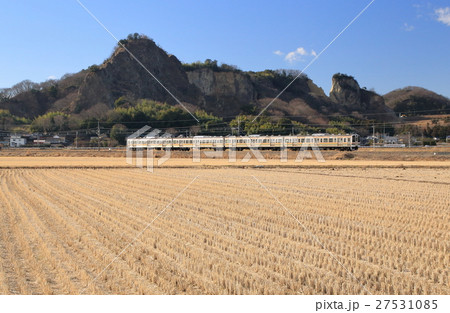 冬の両毛線と岩舟山 27531085