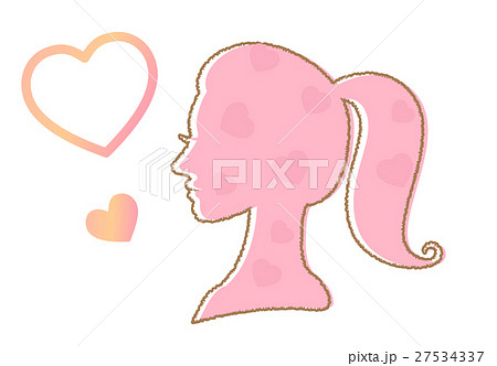 女性の横顔シルエット ハートピンクのイラスト素材