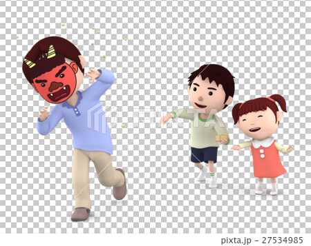 節分 豆まき お父さん鬼のイラスト素材