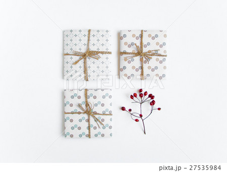 Handmade gifts on white. Top view, flat lay Handmade gifts on white. Top view, flat lay 27535984