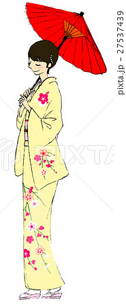 女性 着物 和傘のイラスト素材 27537439 Pixta
