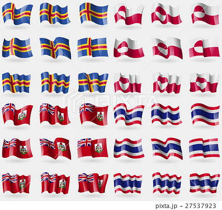 Aland, Greenland, Bermuda, Thailand. Set of 36 fla 27537923