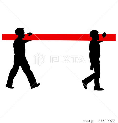 Silhouette Of Two Construction Workers Carry Pipeのイラスト素材