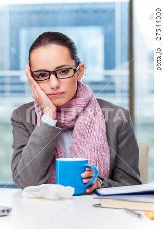 Young businesswoman sick in the office Young businesswoman sick in the office 27544009